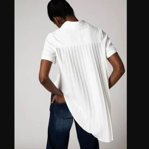 Ruti Look in the back pleated high low white blouse button down, size XL - Picture 3 of 12